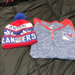 NY rangers hat & long sleeve tee